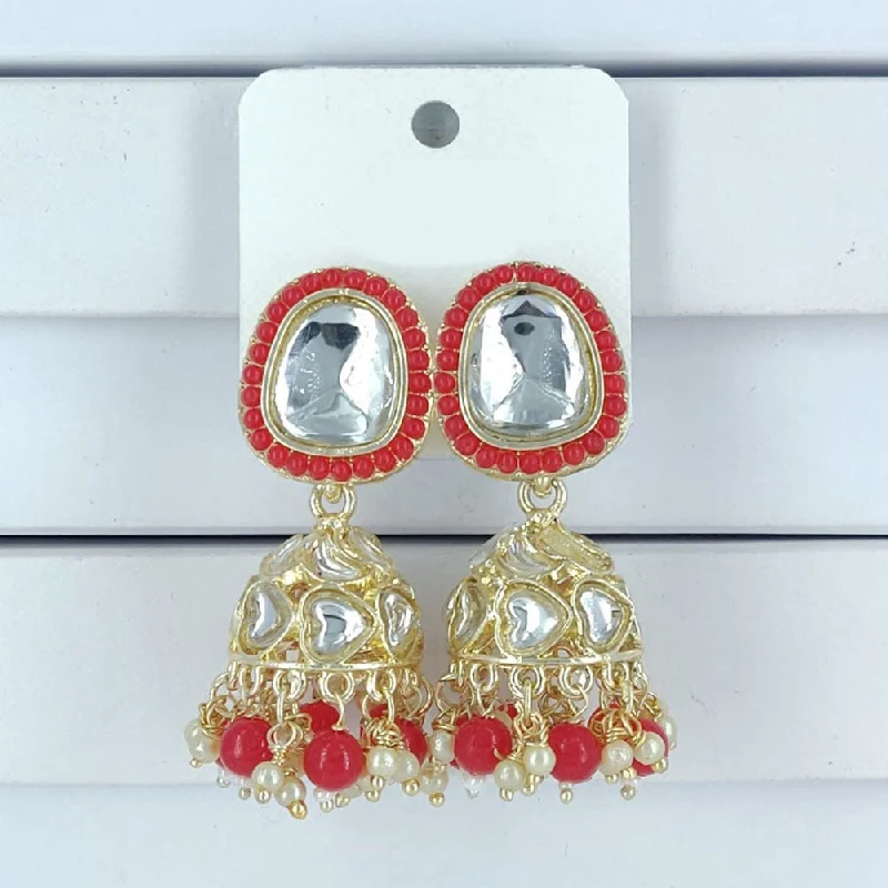 Abstract Earrings-Corbeda Fashion Gold Plated Kundan And Beads Jhumki Earrings