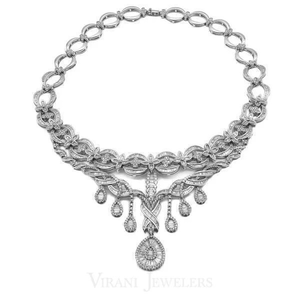 Vintage Silver Necklace-29.67CT Diamond Chandelier Necklace in 18K White Gold W/Infinity Design Accents