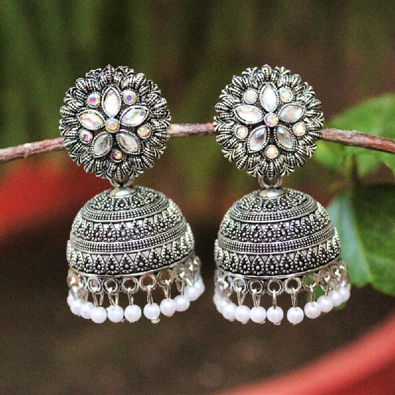 Multi-Layer Earrings-H K Fashion  Silver Plated  Crystal Stone  Jhumki Earrings