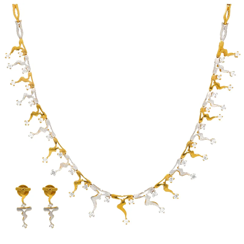 Multicolor Pendant Necklace-22K Multi Tone Gold Necklace & Earrings Set W/ CZ Gems & Drip Designs