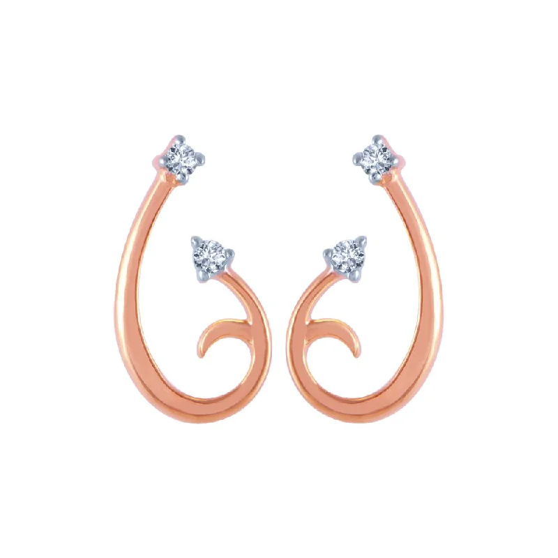 Statement Earrings for Women-14k (585) Rose Gold And Diamond Stud Earrings For Women