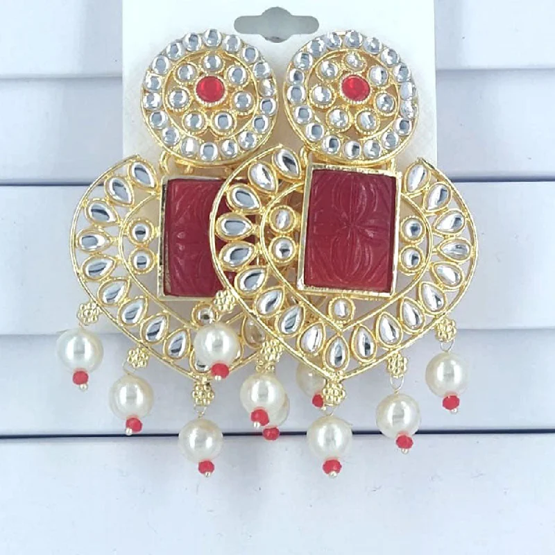 Abstract Hoop Earrings-Corbeda Fashion Gold Plated Kundan And Pearl Dangler Earrings