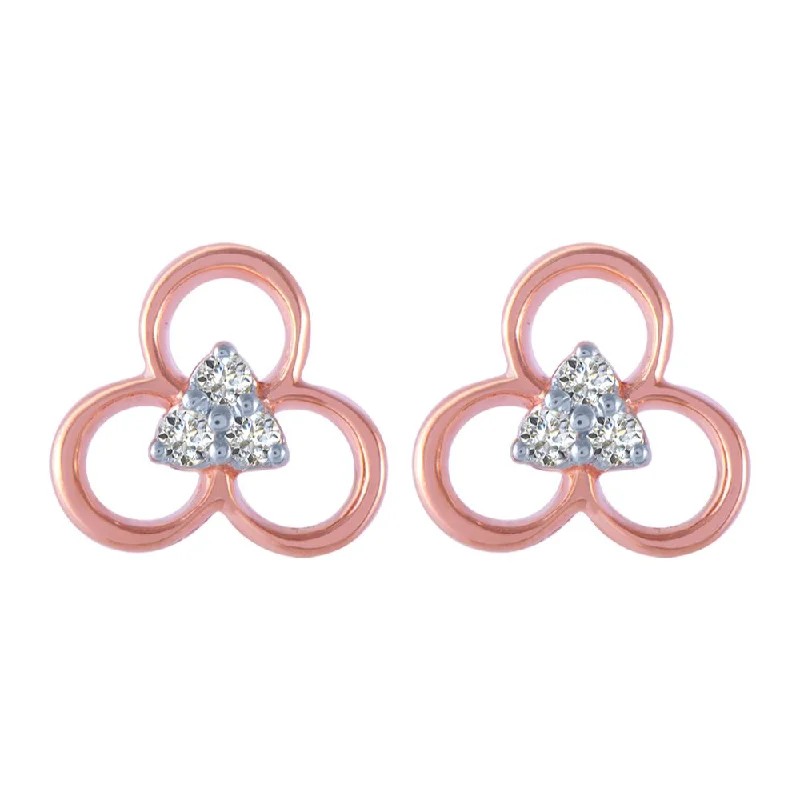 Geometric Stud Earrings-14k (585) Rose Gold And Diamond Stud Earrings For Women