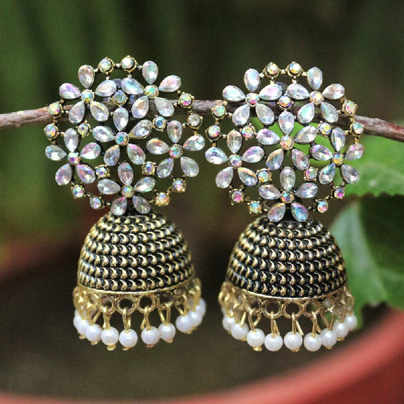 Handmade Silver Earrings-H K Fashion  Gold Plated Crystal Stone Jhumki Earrings