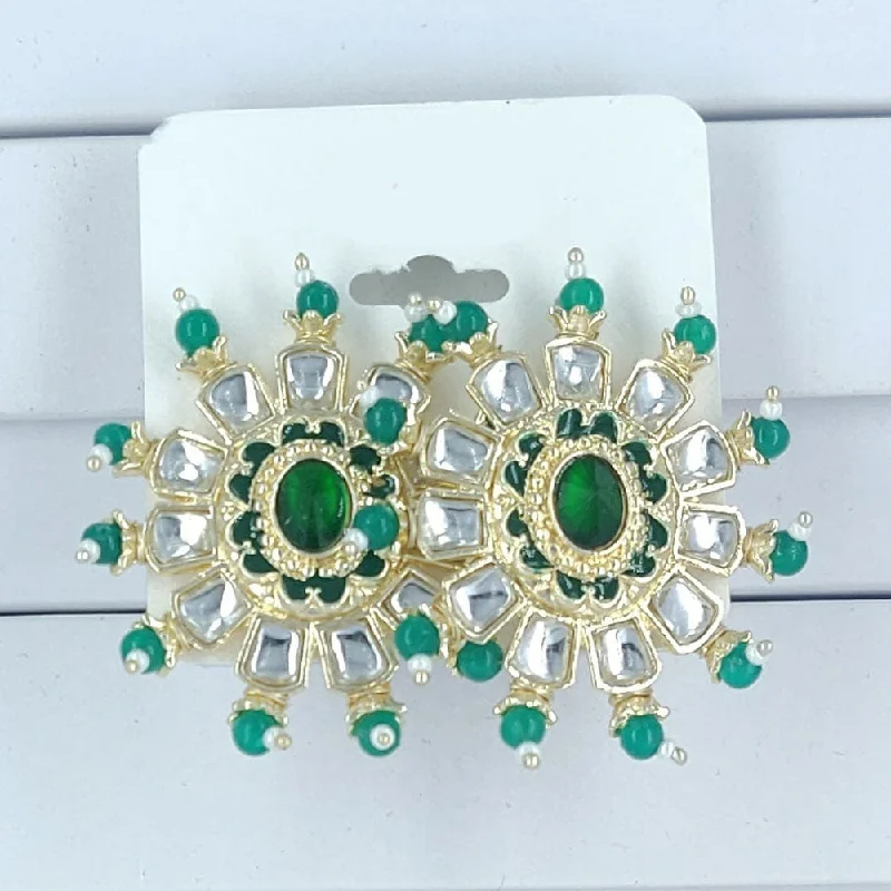 Small Crystal Earrings-Corbeda Fashion Gold Plated Kundan Stone Stud Earrings