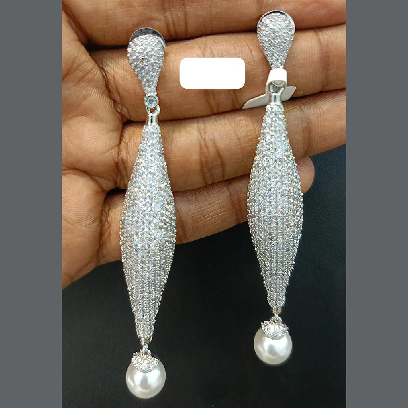 Enamel Earrings-Jain Jewellers Silver Plated AD Dangler Earrings