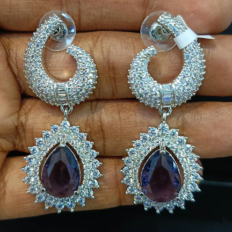 Bohemian Style Earrings-Jain Jewellers Silver Plated AD Dangler Earrings