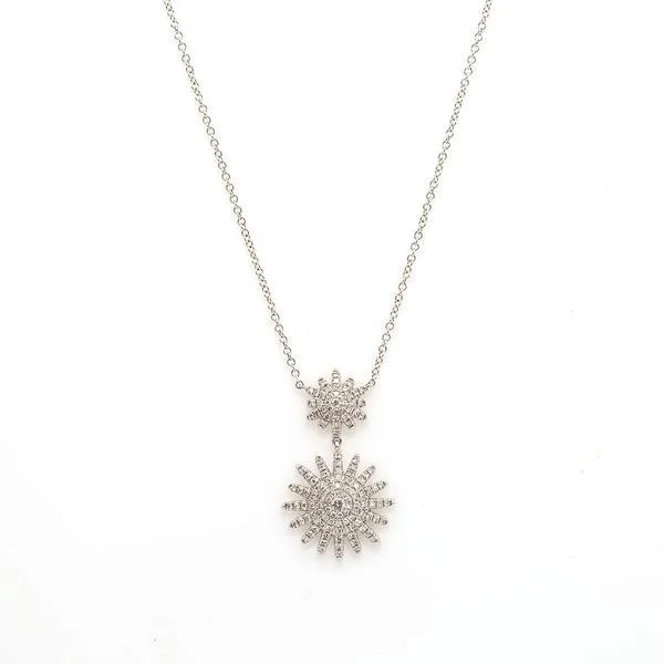 Colorful Crystal Necklace-14K Yellow Gold Diamond Necklace W/ VVS Diamonds & Double Sunburst Pendants