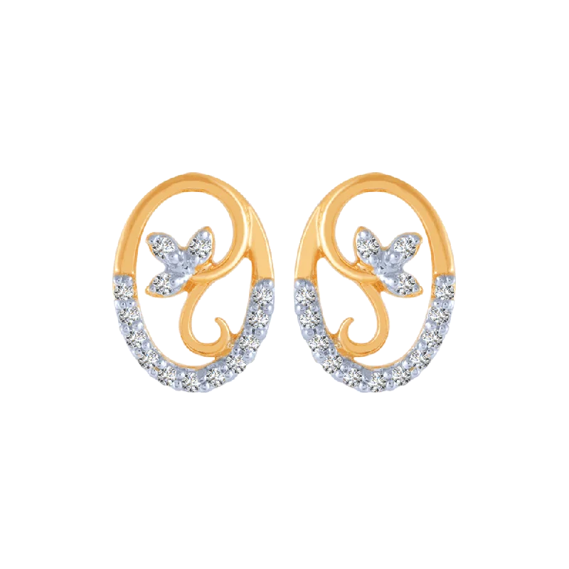 Handmade Hoop Earrings-14KT (585) Yellow Gold And Diamond Stud Earrings For Women