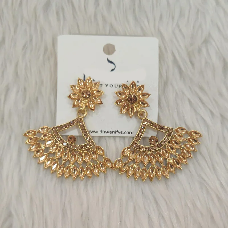 Luxury Crystal Earrings-Dhwani Gold Plated Kundan And Austrian Stone Dangler Earrings