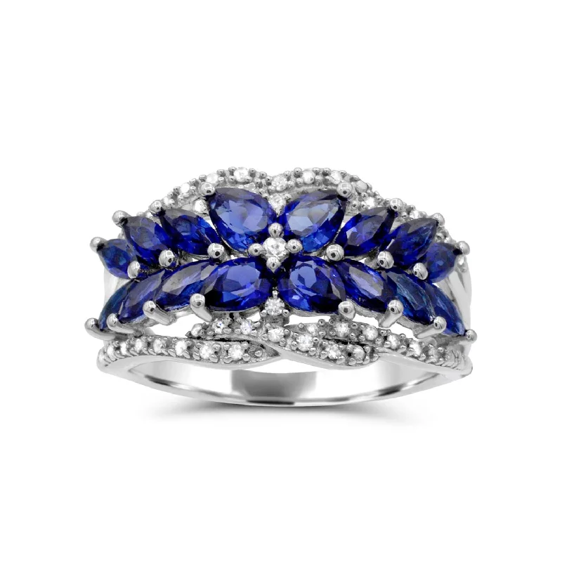 Stackable Wedding Bands-Created Blue and White Sapphire Ring in Sterling Silver