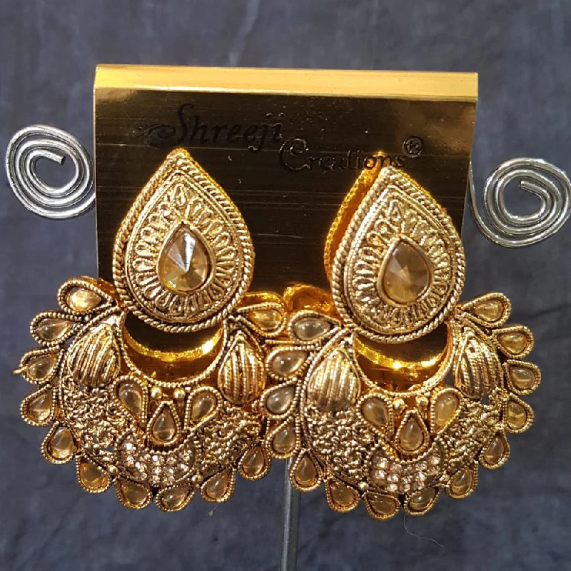 Crystal Drop Earrings-Shreeji Gold Plated Kundan Stone Dangler Earrings