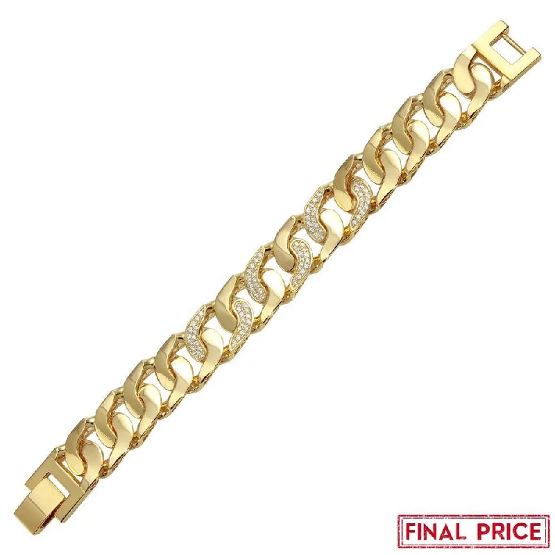 Simple Gold Bangle-Gold Plated 925 Sterling Silver CZ Link Bracelet 17.3mm - GMB00079GP