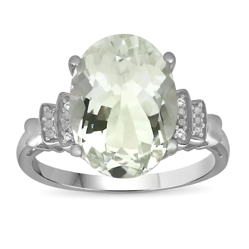 Wedding Ring with Colored Gemstones-Green Amethyst and Diamond Ring in Sterling Silver