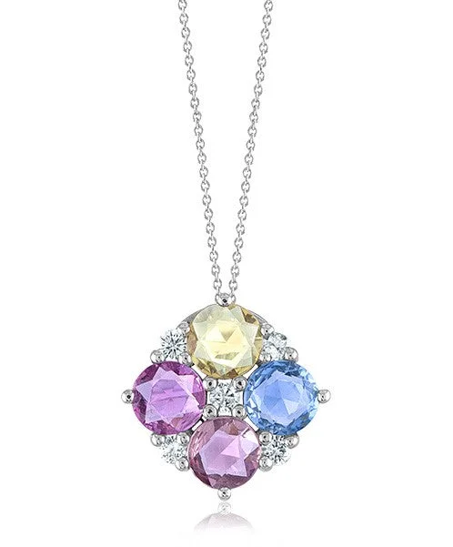 Silver Name Necklace-Multi-Color Sapphire Pendant with Diamonds