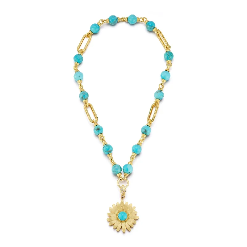 Simple Gold Chain Necklace-Large Rectangular Link & Turquoise Necklace