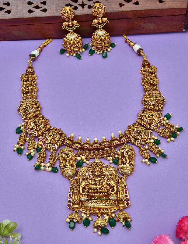 Boho Style Necklace-Antique Muhurtham Lakshmi Devi Grand Necklace Set