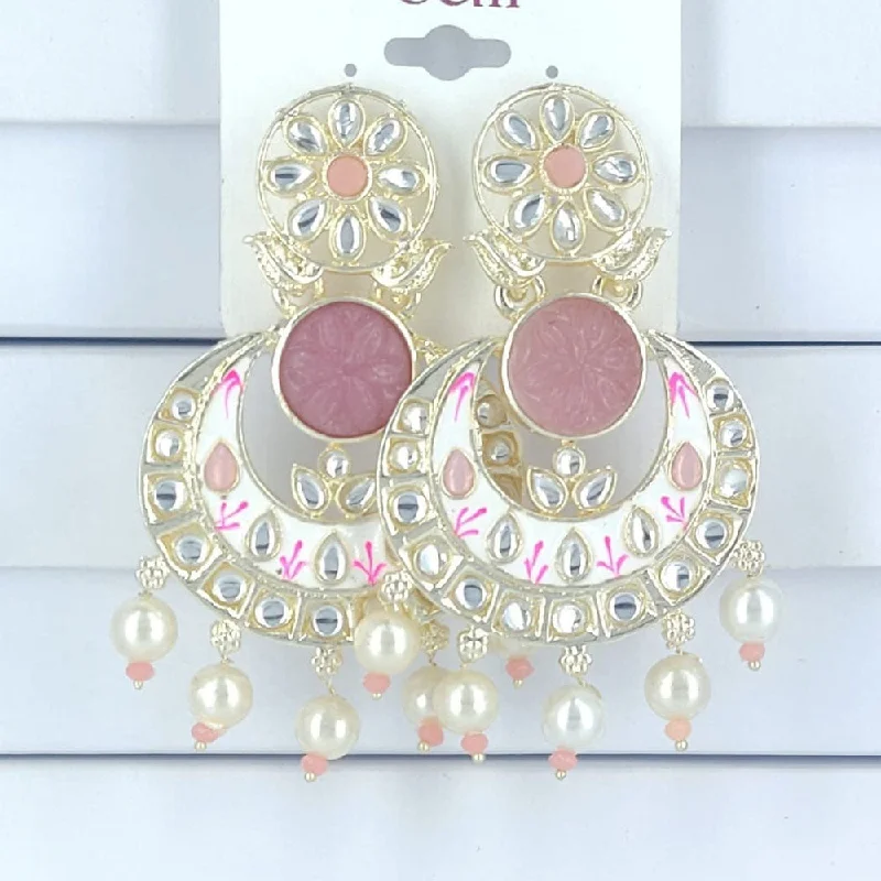 Swarovski Crystal Earrings-Corbeda Fashion Gold Plated Kundan And Pearl Dangler Earrings