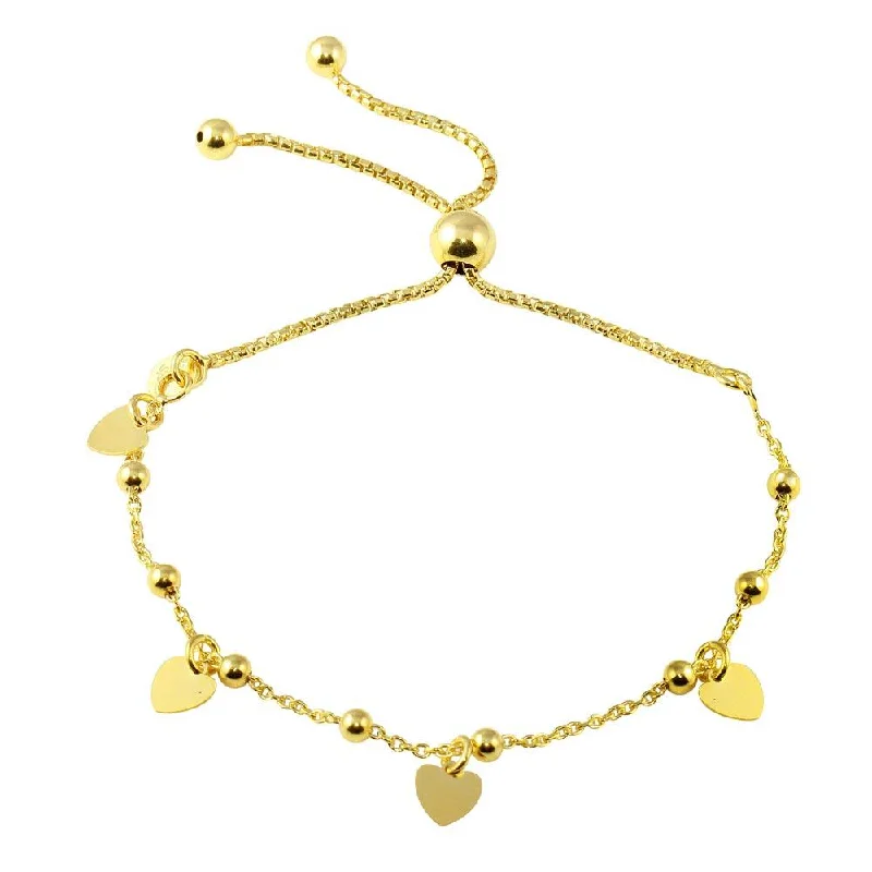 Women’s Diamond Bracelet-Gold Plated 925 Sterling Silver Box Chain Multi Heart and Bead Lariat Bracelet - ECB00127GP