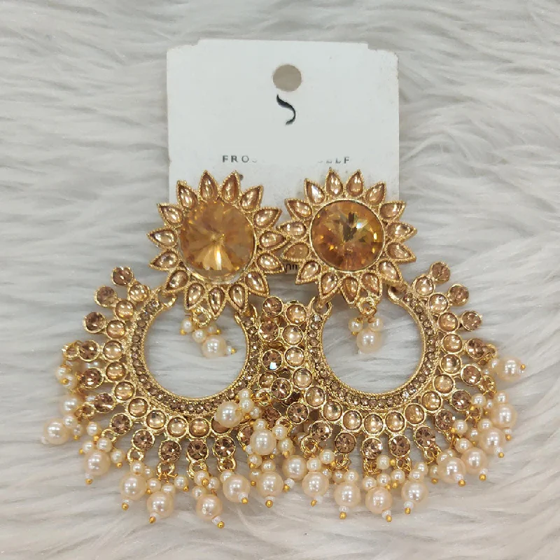 Luxury Gold Drop Earrings-Dhwani Gold Plated Kundan Stone And Pearl Dangler Earrings