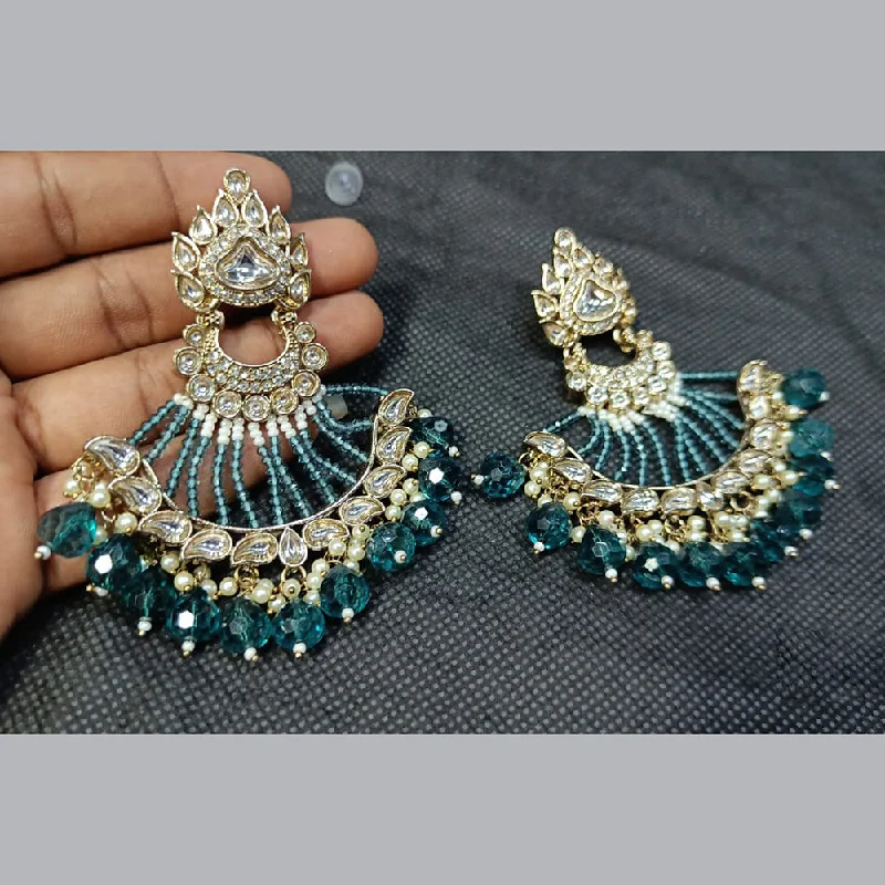 Bohemian Style Earrings-Rani Sati Jewels Gold Plated Kundan Stone And Pearl Dangler Earrings