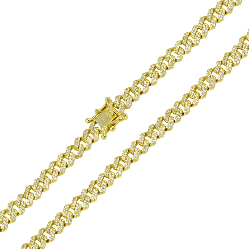 Custom Leather Bracelet-Gold Plated 925 Sterling Silver CZ Encrusted Curb Chain or Bracelet 7.2mm - CHCZ117 GP