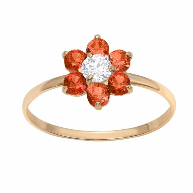 Custom Gemstone Ring-10KT Yellow Gold Garnet Childrens Birthstone Flower Ring; Size 3