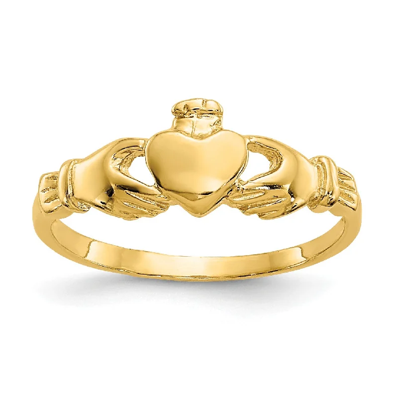 Unique Gemstone Ring-14KT Yellow Gold Claddagh Baby Ring; Size 1