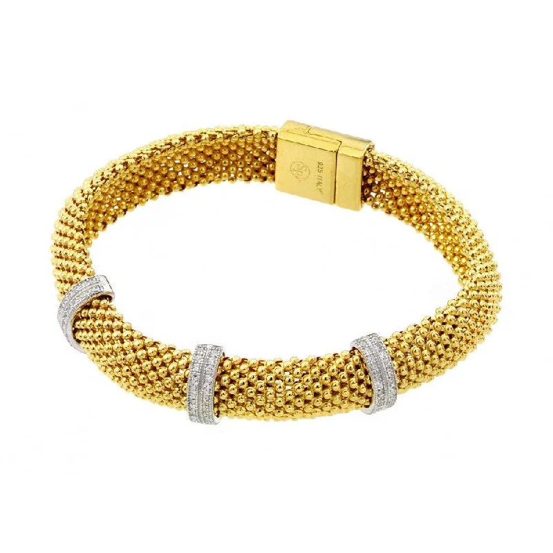 Custom Gold Bangle-Clearance-Silver 925 Gold Plated Micro Pave Clear CZ Beaded Italian Bracelet - PSB00005GP