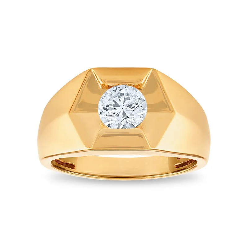 Large Gemstone Ring-Signature EcoLove 1 CTW Lab Grown Diamond Solitaire Ring in 14KT Yellow Gold