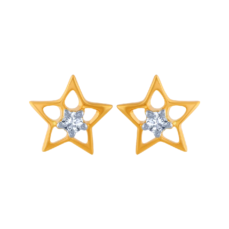 Custom Made Earrings-14KT (585) Yellow Gold And Diamond Stud Earrings For Women