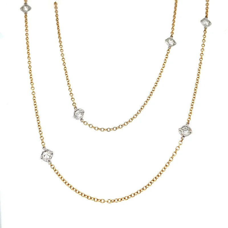 Large Crystal Necklace-Yellow 18 Karat Necklace Length 36 With 13=1.56Tw Round Diamonds