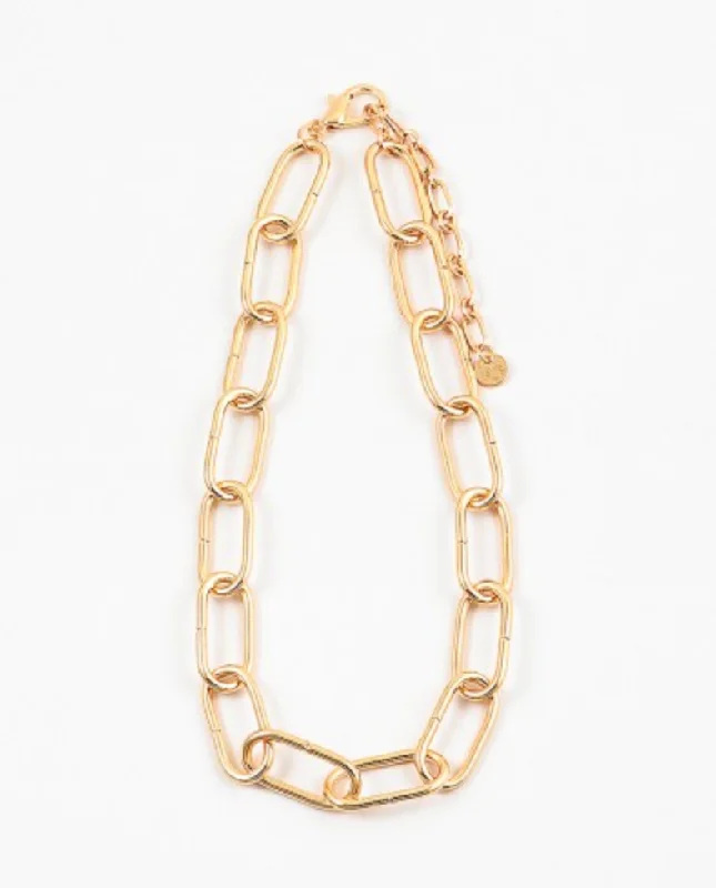 Large Stone Necklace-Large Gold Link Chain