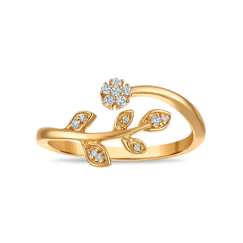 Unique Wedding Band Set-Diamond Leaf Fashion Ring in 10KT Yellow Gold