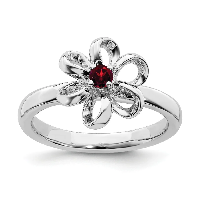 Heart-Shaped Engagement Ring-Sterling Silver Stackable Expressions Polished Garnet Flower Ring