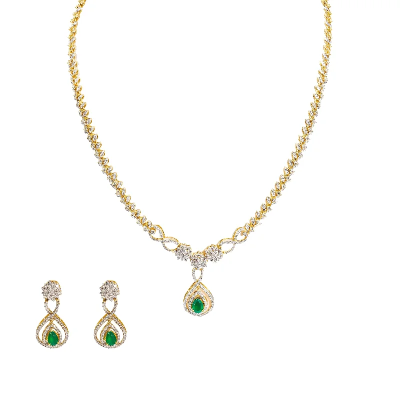 Large Silver Pendant Necklace-18K  Multi Tone Gold Diamond Necklace & Earrings Set W/ VVS Diamonds, Emeralds, Rubies & Leaf Vine Detail