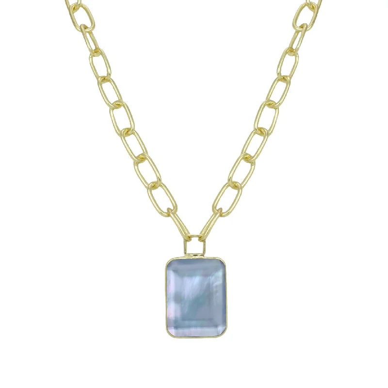 Unique Design Necklace-18K Gold Plated Tanzanite Rectangle Pendant Necklace