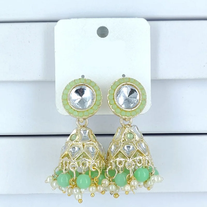 Hollow Hoop Earrings-Corbeda Fashion Gold Plated Kundan And Beads Jhumki Earrings