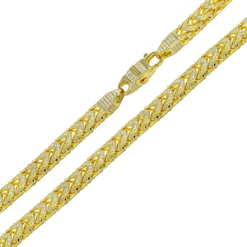 Customizable Birthstone Bracelet-Gold Plated 925 Sterling Silver CZ Encrusted Franco Chain or Bracelet 7mm - CHCZ103 GP