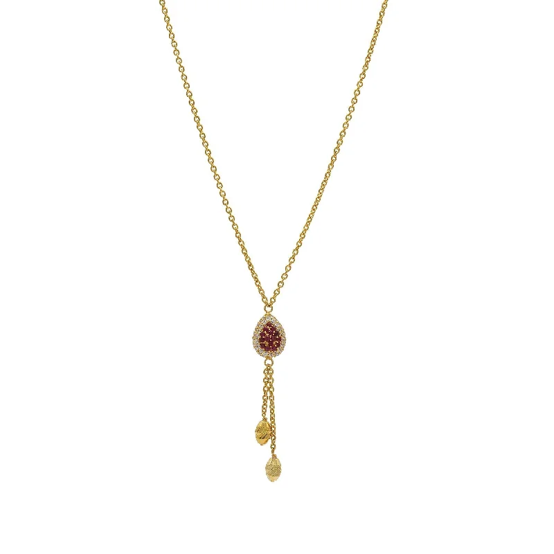 Silver Necklace with Stones-22K Gold Necklace W/Teardrop Ruby & CZ Pendant