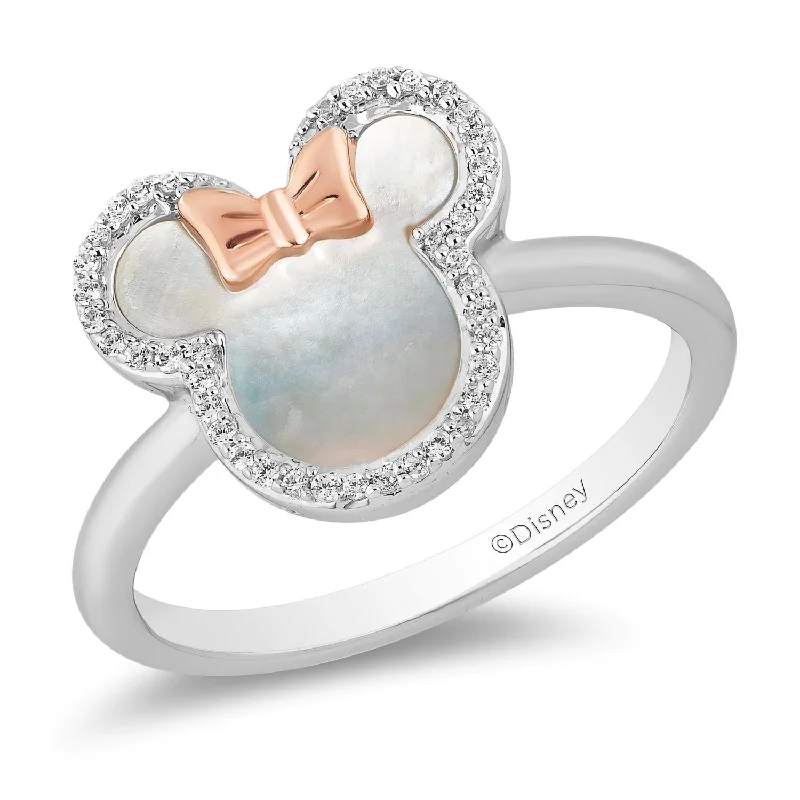 Simple Diamond Band-Disney Mother of Pearl and Diamond Minnie Ring in Sterling Silver