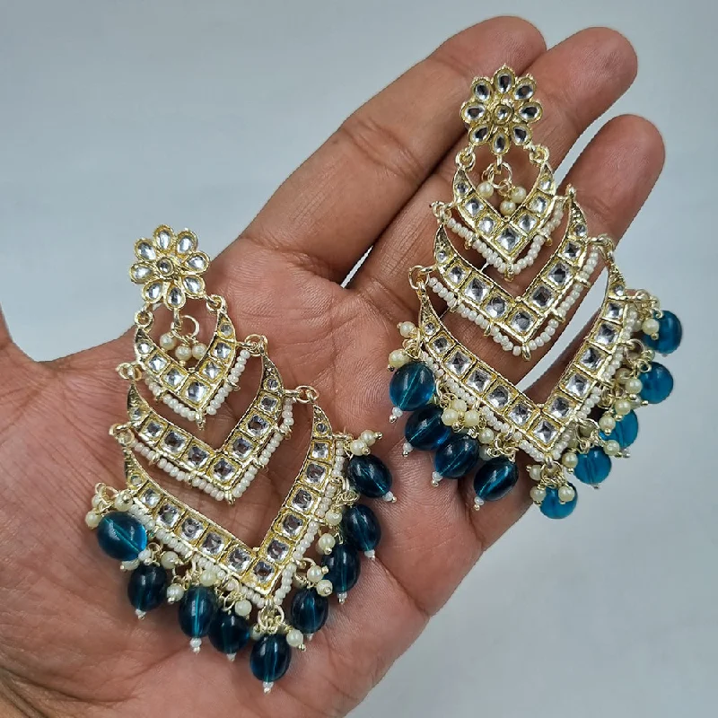 Blue Gem Earrings-Gehana Mahal Gold Plated Kundan And Beads Dangler Earrings