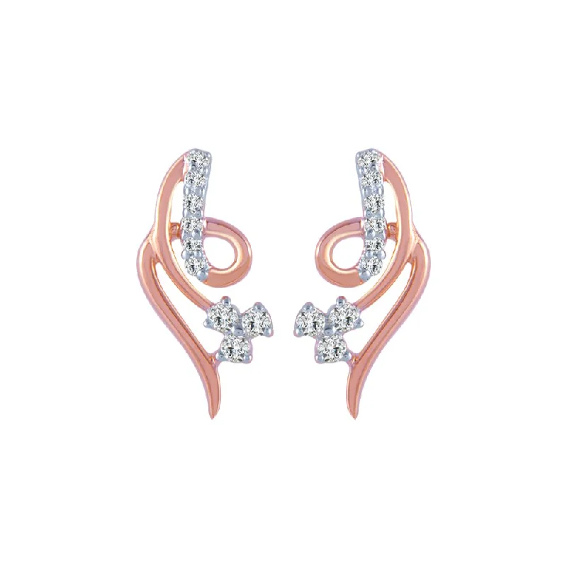 Art Deco Earrings-14k (585) Rose Gold And Diamond Stud Earrings For Women