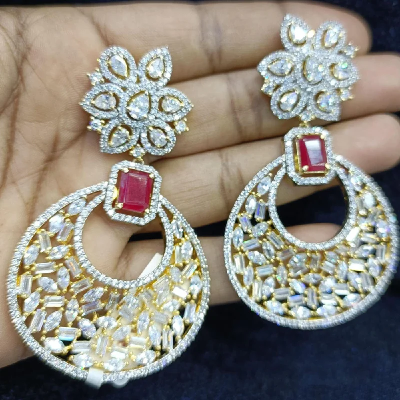 Gold Hoop Earrings-Jain Jewellers Gold Plated Ad Stone Dangler Earrings