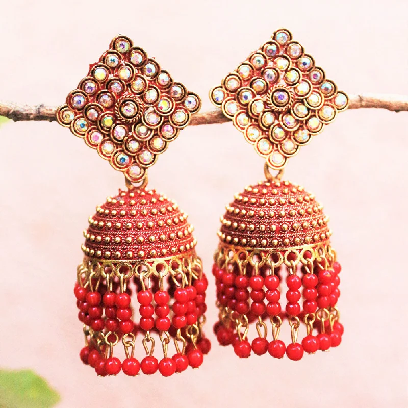 Gold Chain Earrings-H K Fashion Gold Plated Austrian Stone And Pearls Jhumki Earrings