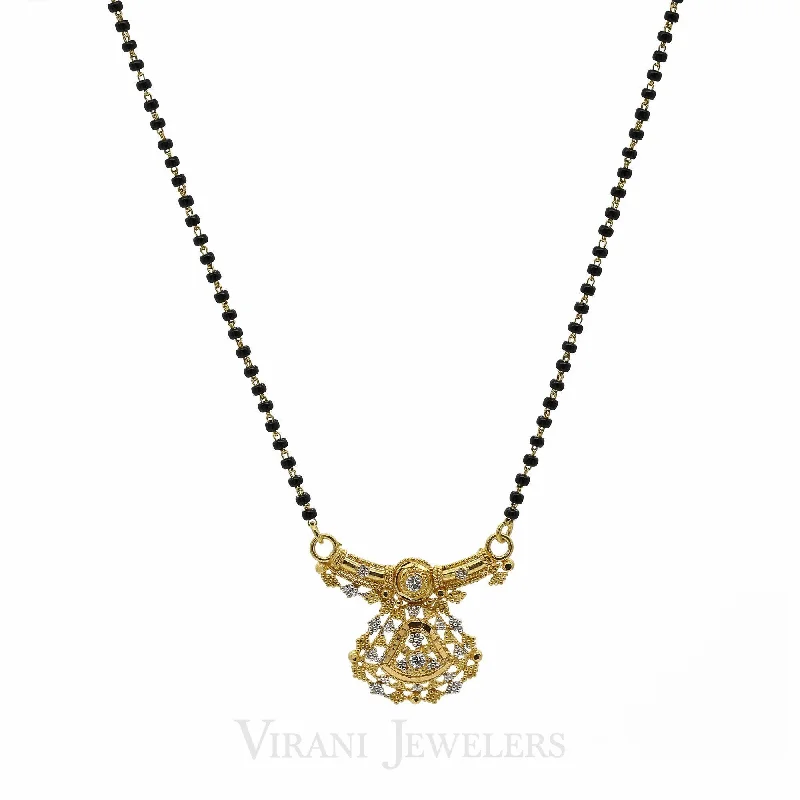 Elegant Gold Pendant Necklace-Mangalsutra Beaded Chain Necklace W/ 22K Multitone Gold Art Deco Pendant