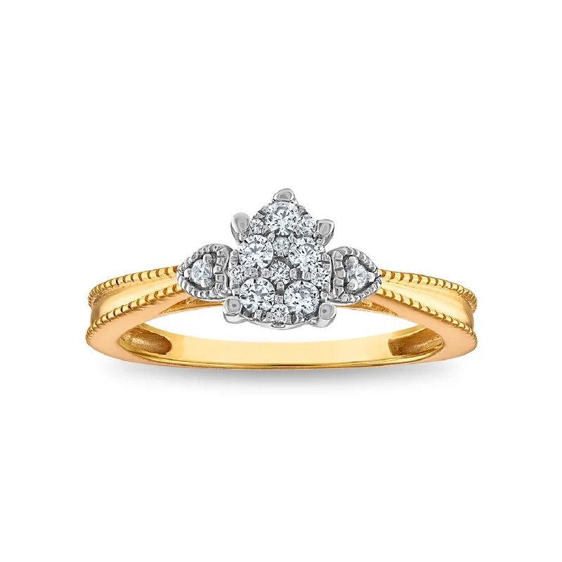 Diamond Ring for Women-1/5 CTW Diamond Cluster Engagement Pear Shaped Ring in 10KT Yellow Gold