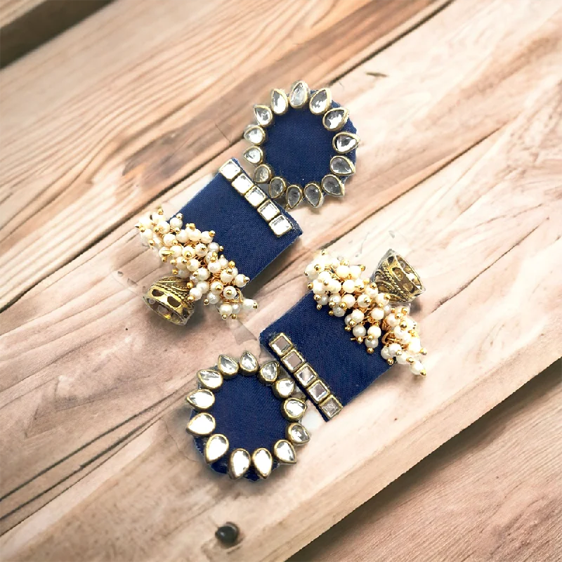 Wedding Earrings for Bride-Bajana Lifestyle Women's Handmade Blue Wooden Earring With Kundan And Beads