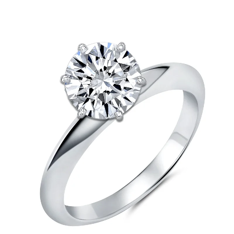 Gold Engagement Ring-Crislu Platinum Plated Sterling Silver and Cubic Zirconia Solitaire Ring