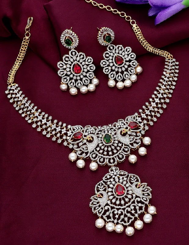 Antique Gold Necklace-Designer GJ Polish Zirconia Necklace Set